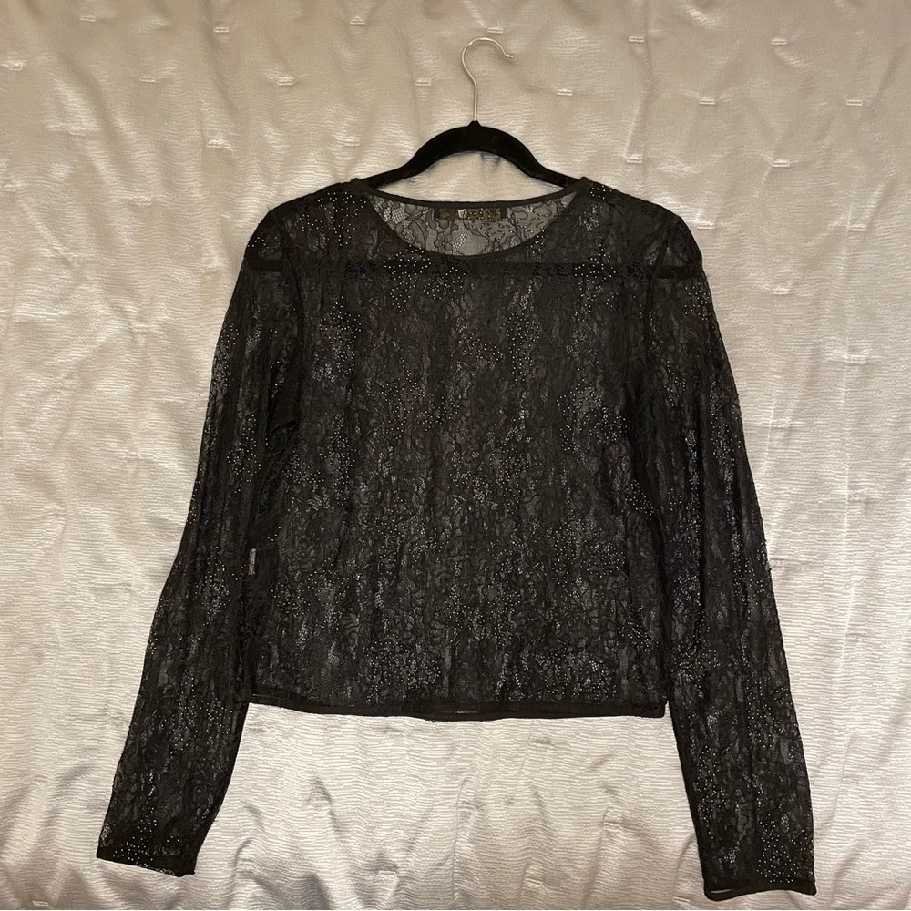 Sheer Embellished Black Top